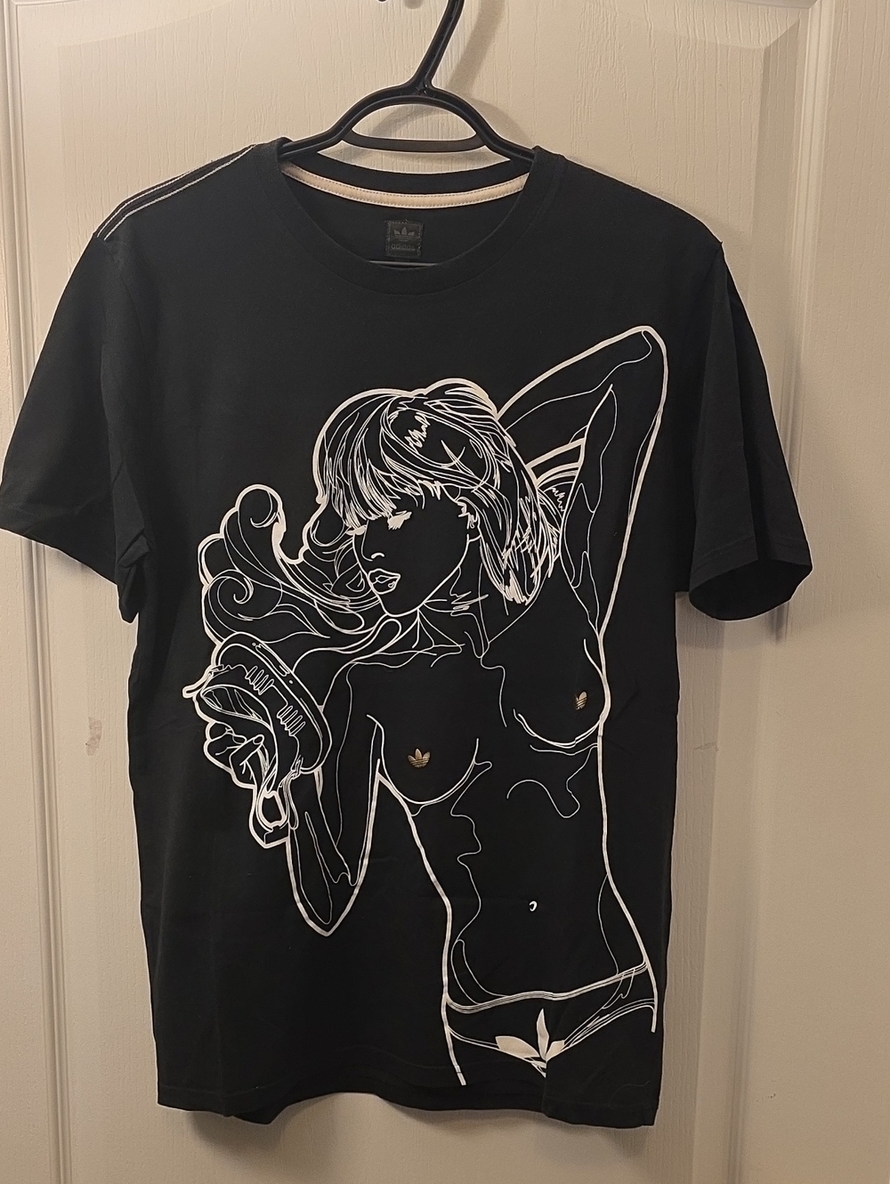 adidas Black Short-Sleeve Tee with White Line Art Graphic